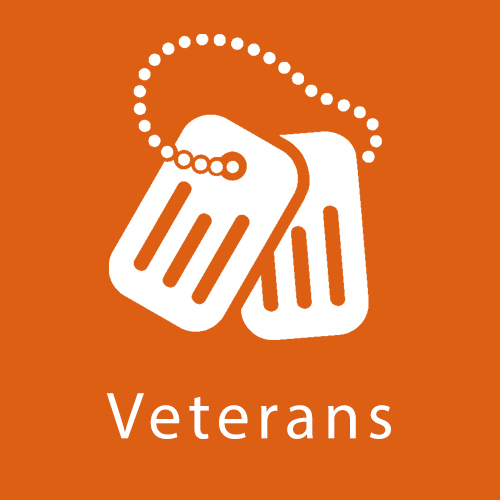 Icon of a soldier's dog tags and the word "Veterans"