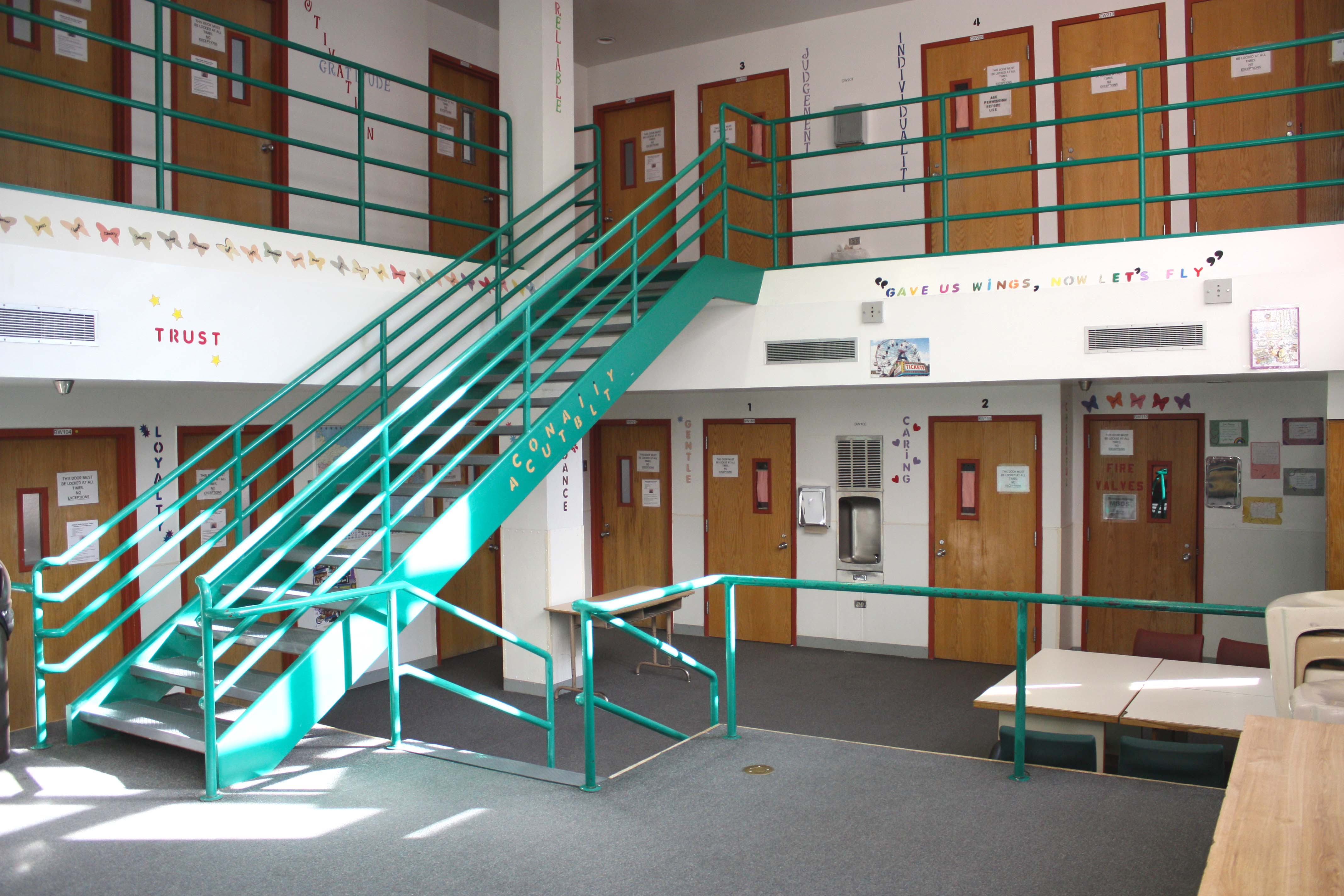 Youth pod and stairs at Gilliam Youth Services Center