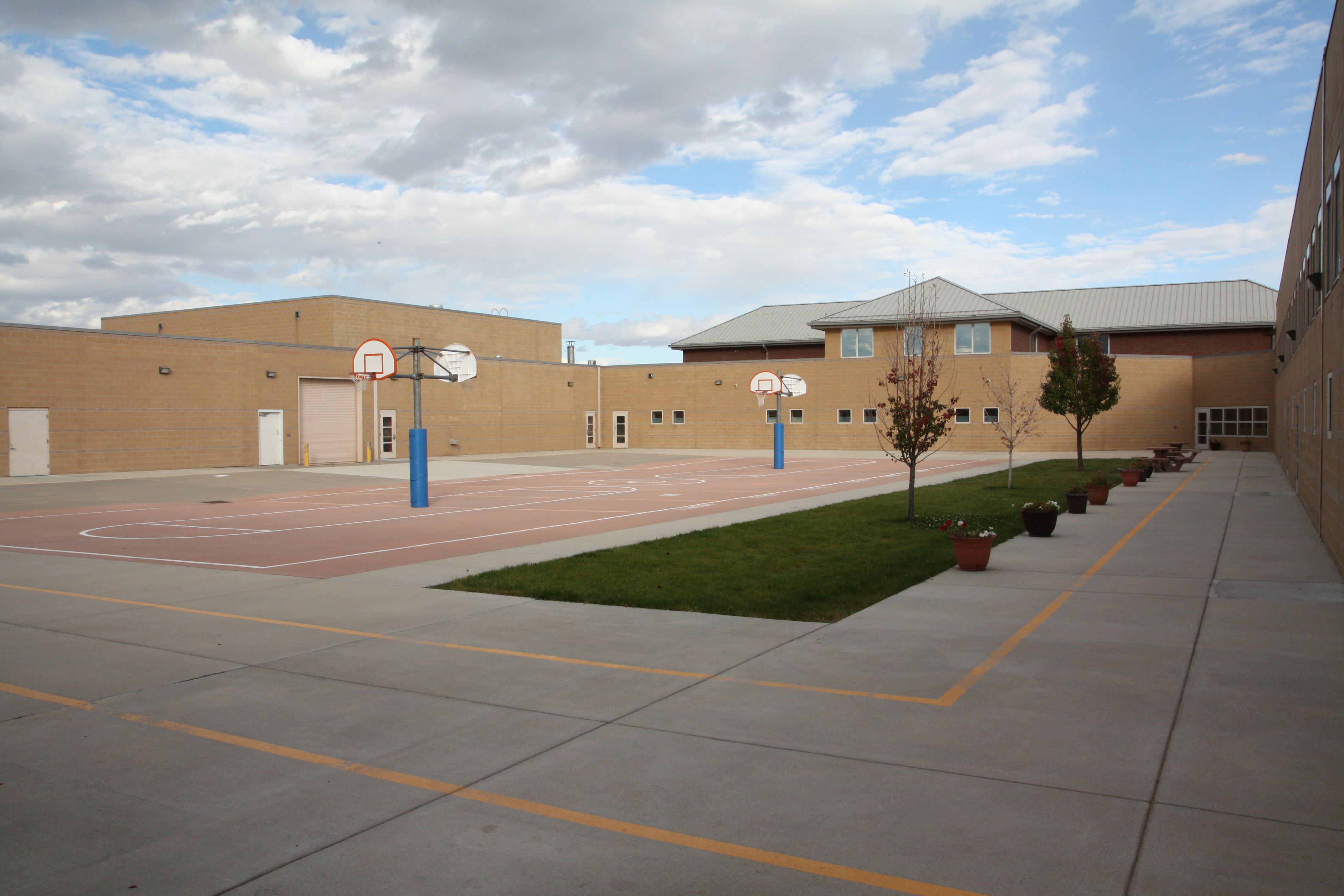 Outside yard with a basketball court at Marvin W. Foote Youth Services Center