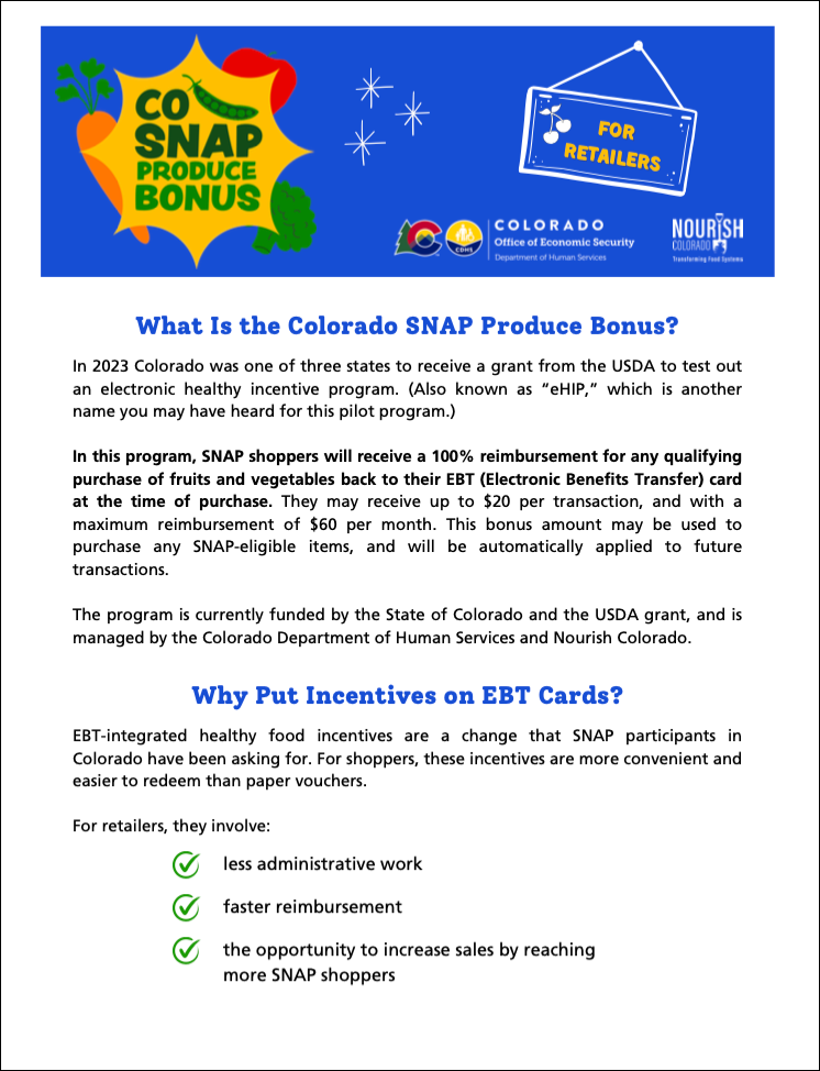 Thumbnail image of Retailer CO SNAP Produce Bonus flyer