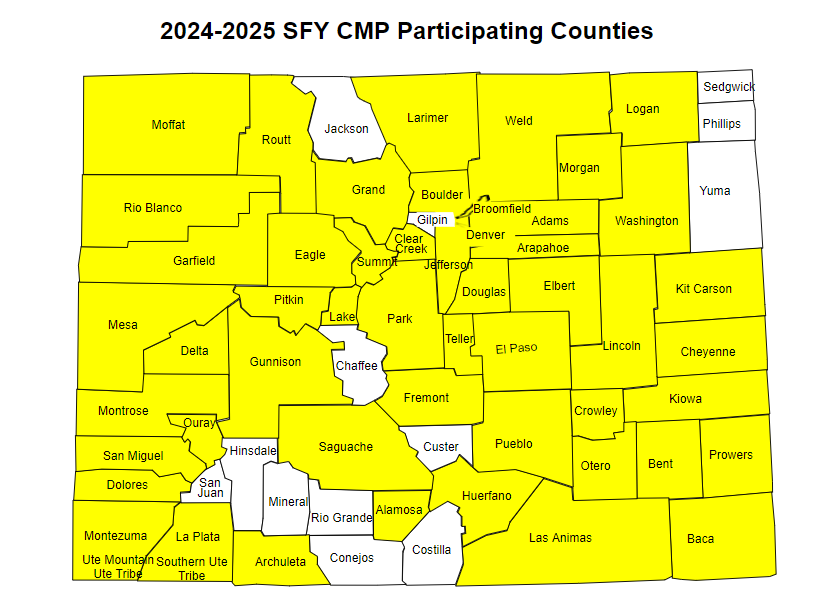 Map of Colorado counties participating in the Collaborative Management Program