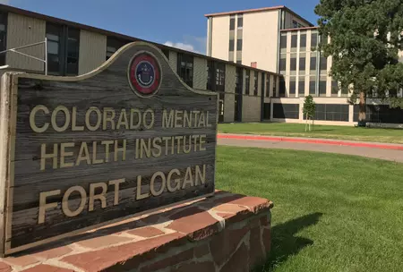 Photograph of sign that says Colorado Mental Health Institute Fort Logan