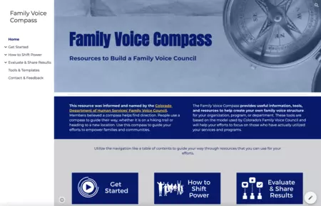 Screenshot of the Family Voice Compass website homepage