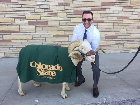 OBH Equity and Community Engagement Director René González with Cam the Ram