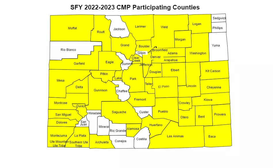 Map of Colorado counties that participate in the Collaborative Management Program