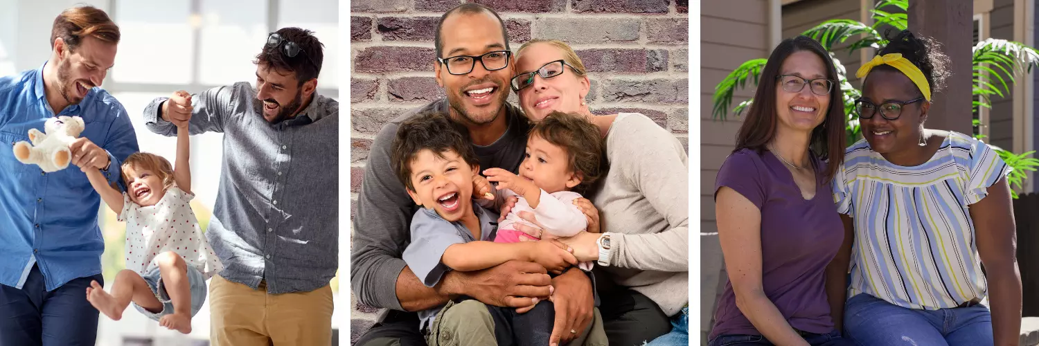 Three photos of diverse adoptive families