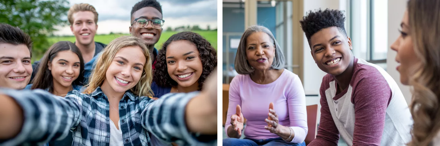 Two photos of smiling youth