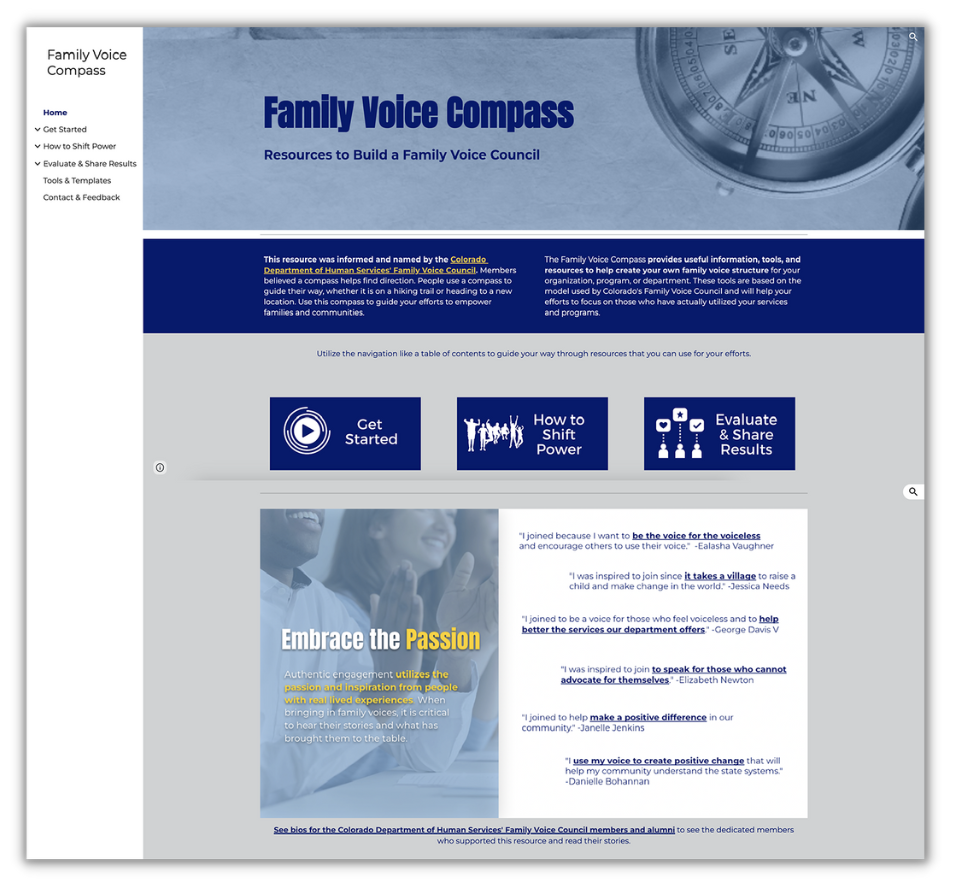 Screenshot of Family Voice Compass website